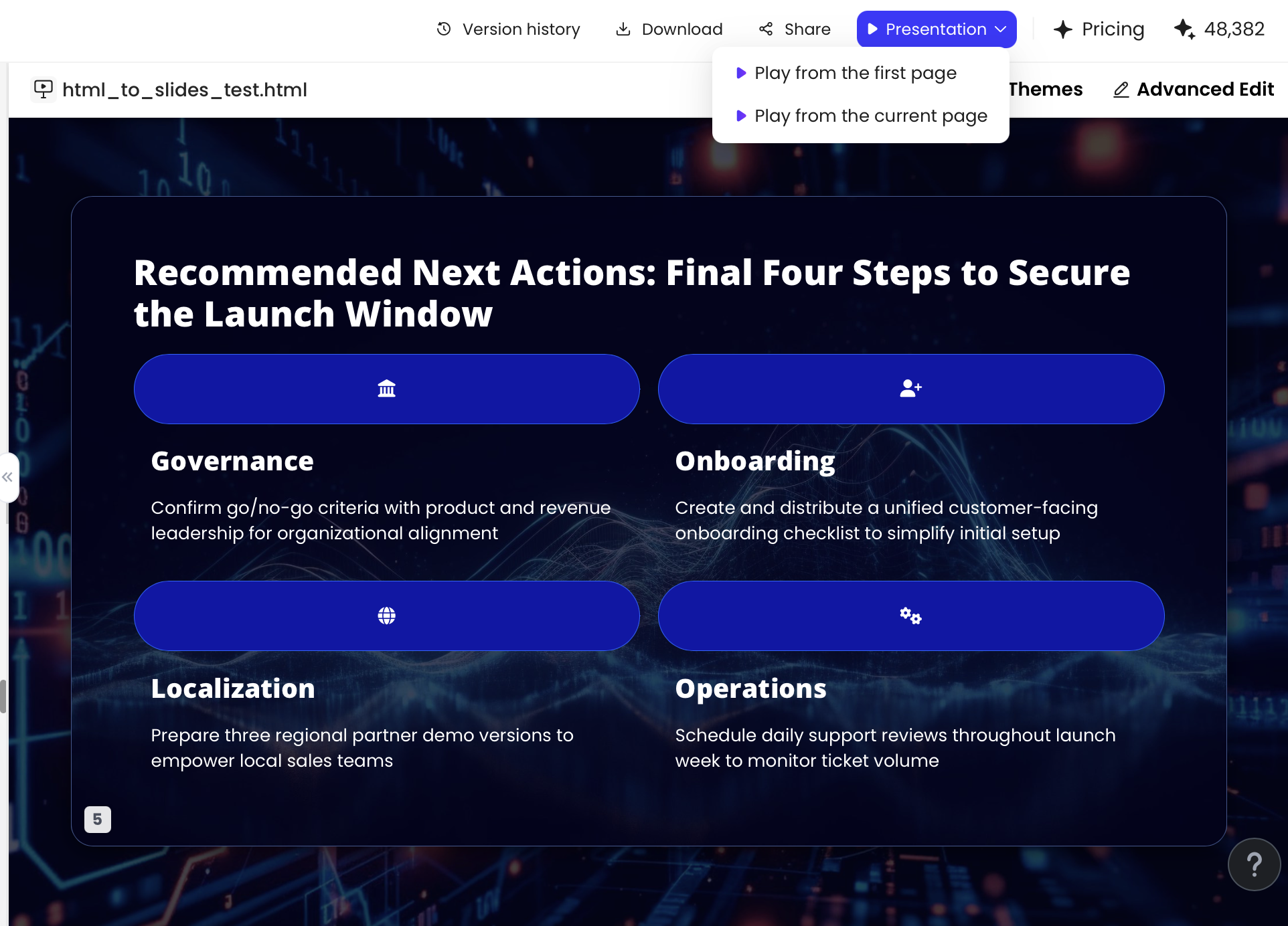 PopAi-generated recommended next actions slide for an action-oriented presentation ending