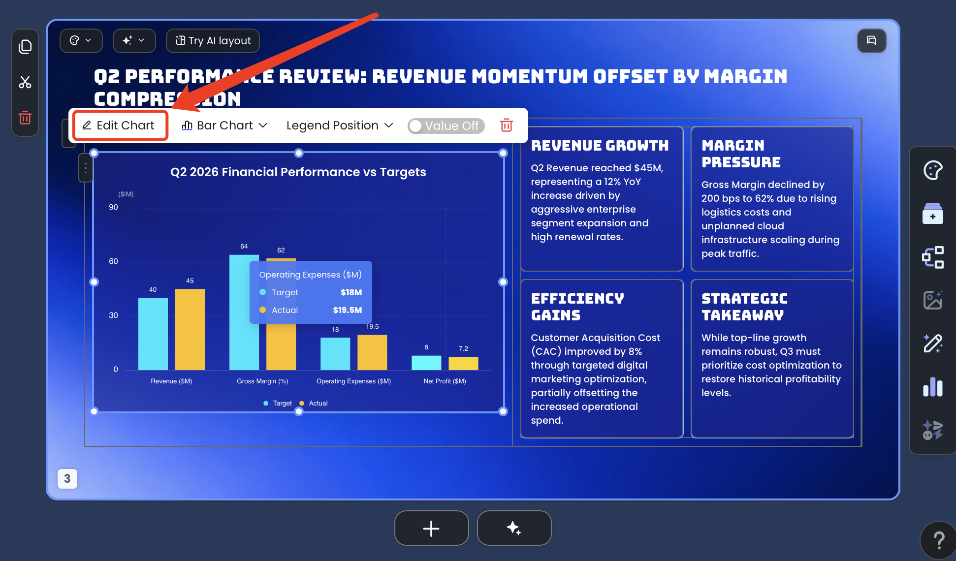 PopAi chart editing entry point for nonprofit impact reports and NGO program metrics presentations